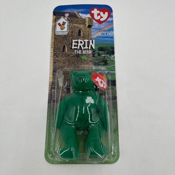 Ty McDonalds’s Beanie Baby Erin the Bear 1997 Retired Plush Toy New in Box - Picture 1 of 6